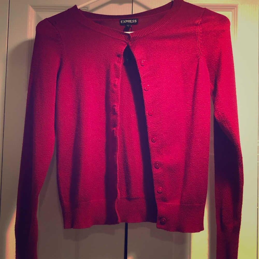 Red button down sweater
